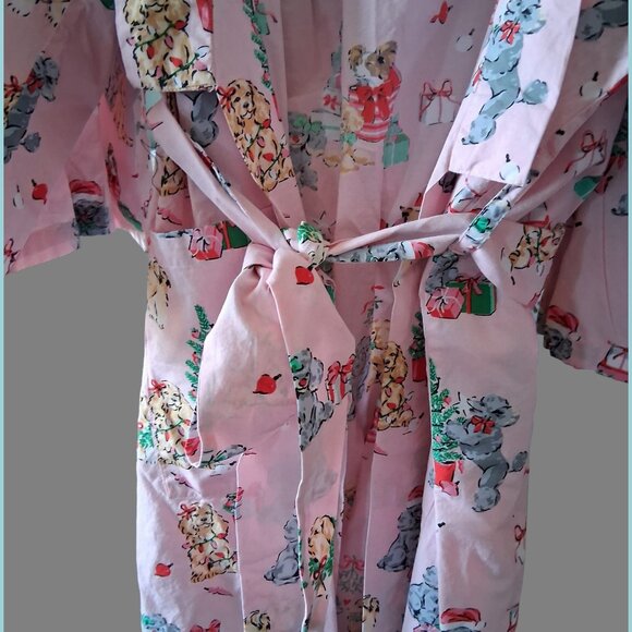 Printfresh Pink Christmas Dog Organic Cotton Vintage Style Holiday Lounge Robe - Picture 3 of 7